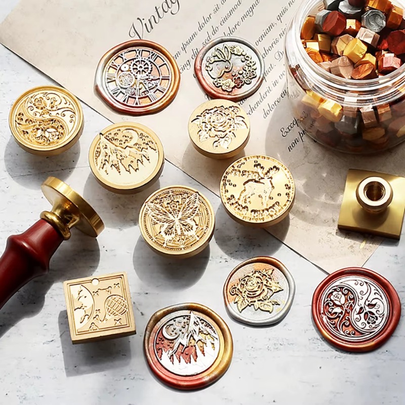 Wax Seal Stamp Set - 9 Balmumu Mühür + 1 Sap,