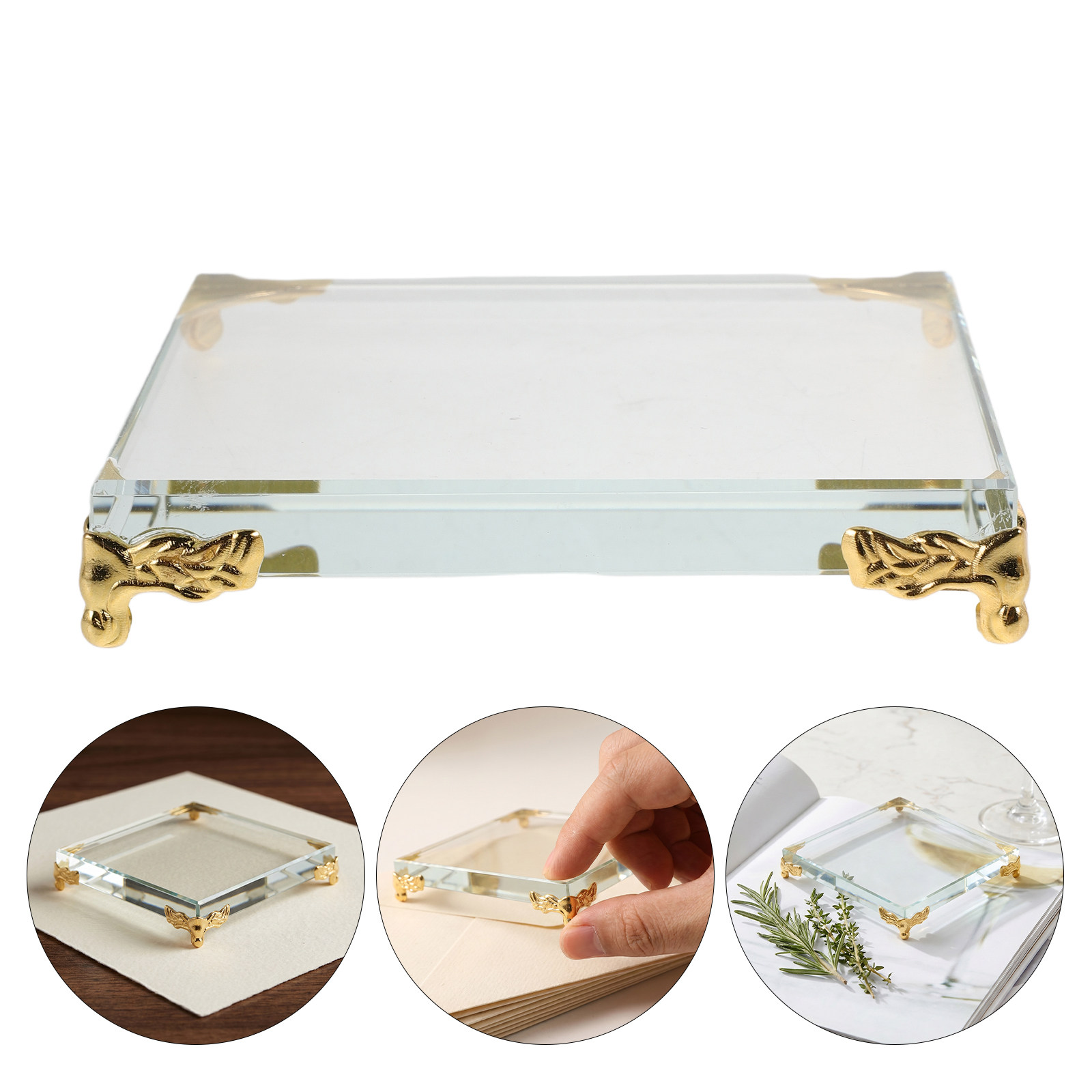 Paper Weight Crystal - Kare Kristal Kağıt Ağırlığı, Metal Kenarlı,